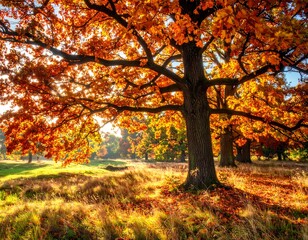 Fototapeta premium Autumnal oak tree in a park