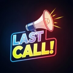 Last Call Neon Sign with Megaphone for Final Announcement.