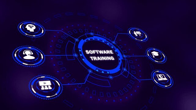 Technology and education network concept. Software training course, interactive UI tutorial, virtual classroom onboarding on an e-learning platform