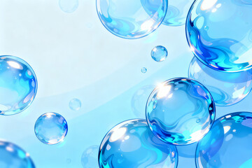 Transparent blue bubbles floating against a light blue gradient background