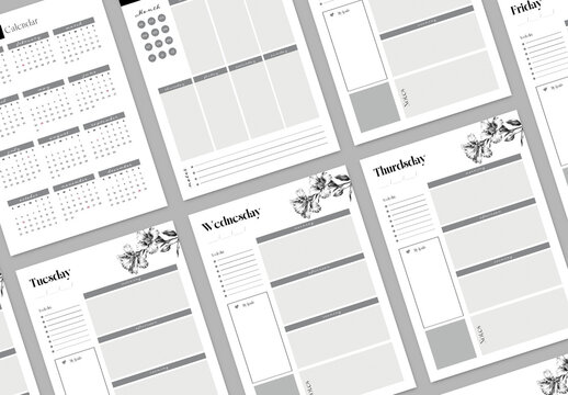Black and White Botanical Style Planner