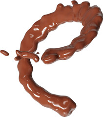 Realistic liquid chocolate splash isolated clipart, creamy richness, brown splashing jet with droplets mid-air 3d render