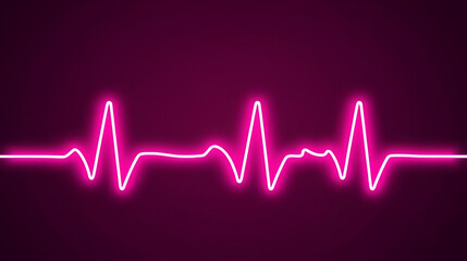Digital magenta Neon heartbeat pulse line glowing