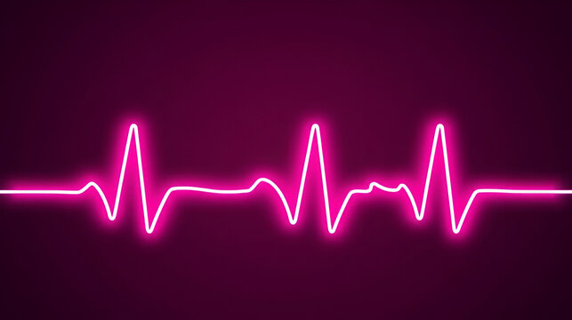 Digital magenta Neon heartbeat pulse line glowing