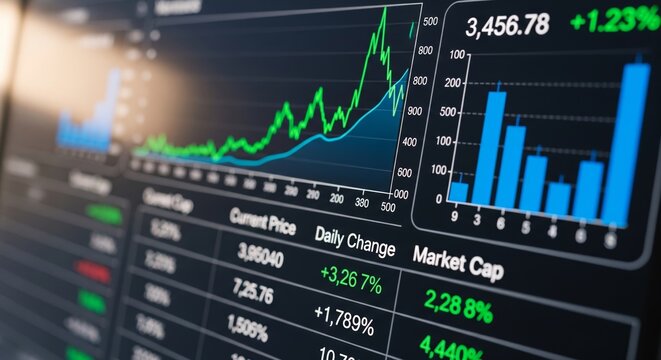 Digital Display of Stock Market Prices and Financial Charts.