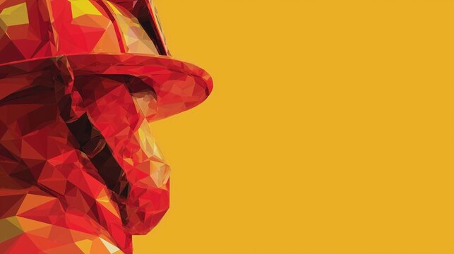 Low poly geometric illustration of firefighter helmet on bold yellow background