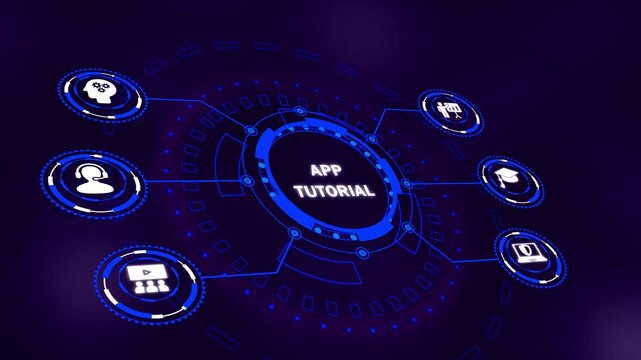 Business, technology, internet and network concept. App tutorial video, mobile application training, interactive UI guide, software walkthrough, digital learning