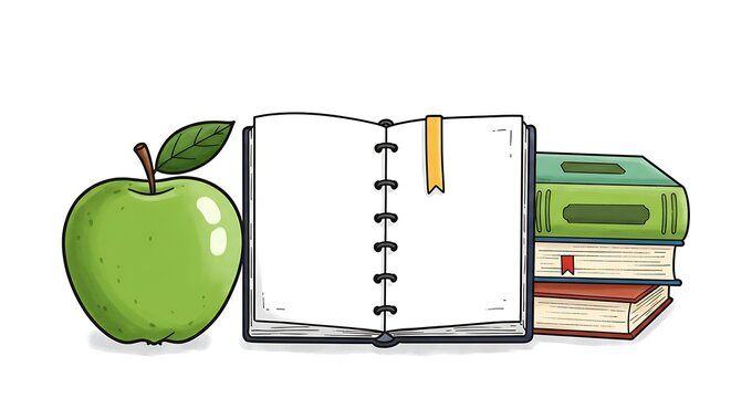 Open book and apple educational resources - Powered by Adobe
