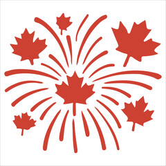 Canada Day Fireworks Illustration in Red and White Maple Leaf Style