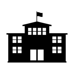 School building silhouette vector illustration for education and architecture design needs with flag