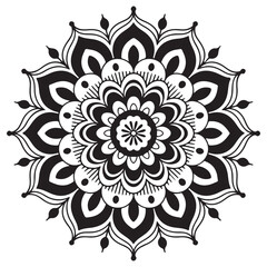 Abstract mandala art design black and white decorative background illustration
