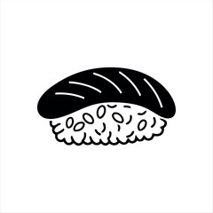 Minimal nigiri sushi icon with chopsticks. A modern design ideal for restaurant menus, food apps, or Japanese cuisine graphics