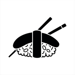 Minimal nigiri sushi icon with chopsticks. A modern design ideal for restaurant menus, food apps, or Japanese cuisine graphics