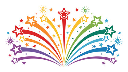 A Vibrant Array Of Rainbow Colored Stars Emanates Upward On A White Background
