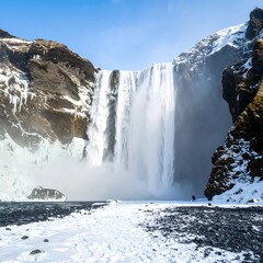 Majestic winter waterfall