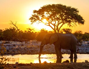 Obraz premium African Elephant at Sunset
