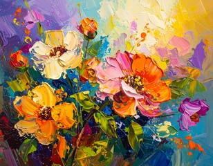 Vibrant floral still life, bold colors