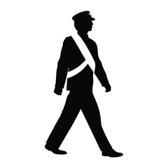 Silhouette of a marching band member, drum major, or parade participant in uniform vector art