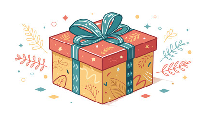 Stylized Illustration Showcases A Charming Gift Box With Ribbon And Sparkles