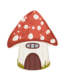 Cute magic mushroom house in hand drawn flat style