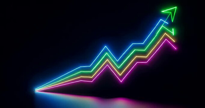 Dynamic neon growth chart animation displaying positive and negative trends in business