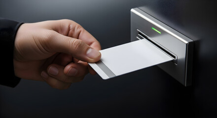 Hand inserting a blank card into a modern machine.