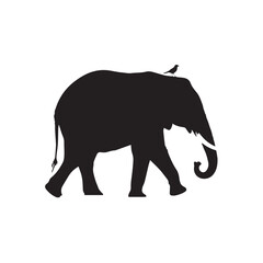 Graceful elephant silhouette with perched bird and gentle grassland details.