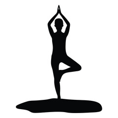 Fototapeta premium Yoga tree pose silhouette vector illustration for fitness and meditation zen health wellness