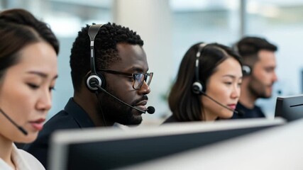 Diverse team of customer service representatives working in a call center - Powered by Adobe