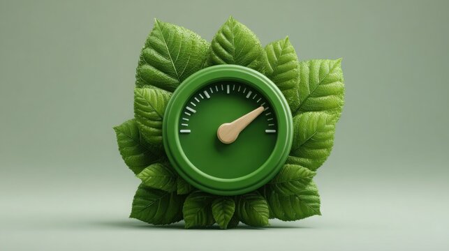 Clock design incorporating a green leaf to highlight eco-friendly concepts and sustainable timekeeping solutions