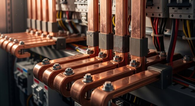 Electrical Power Distribution System Copper Busbars and Connections.