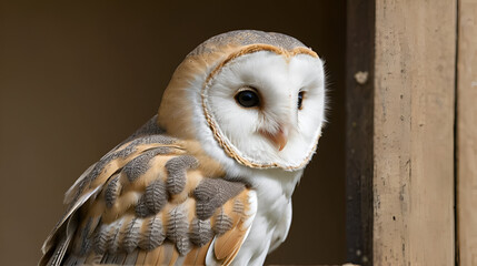 Baby barn owl looking to the side, with top of keel bone visible