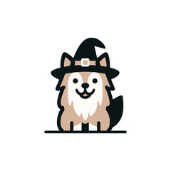 Whimsical Halloween Dog Icon Wearing Witch Hat Illustration
