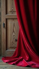 Crimson velvet elegantly draped on weathered wood , antique, textile, maroon
