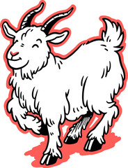 Fototapeta premium Happy goat animal graphic on transparent background. Farm nature mascot. Cute cartoon illustration for children book.
