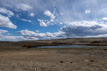 autumn landscape with mountains and gorges in the Altai Mountains.