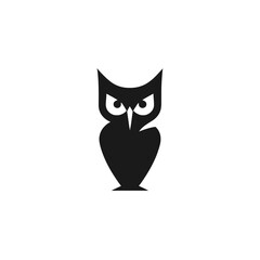 Black silhouette of an owl facing forward on a white background