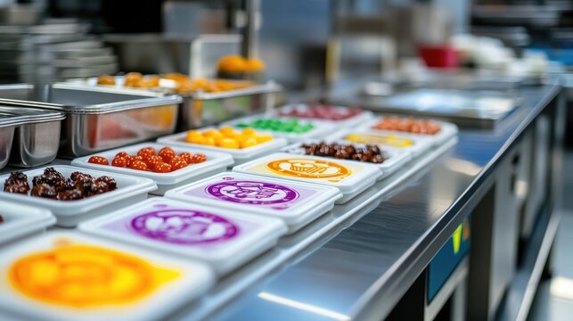 Vibrant Food Safety Symbols on Pristine White Surfaces - Representing High Standards of Hygiene in Culinary Environments.