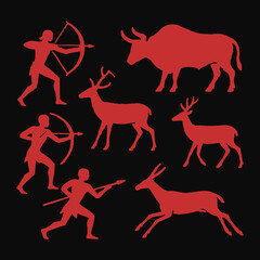 Prehistoric Cave Paintings (Hunters & Animals)
