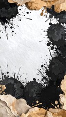 Abstract ink blots on textured paper