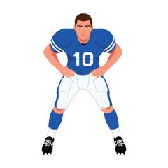 High-Quality Flat Vector Illustration: Focused American Football Player in Blue Uniform