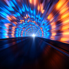 Abstract Futuristic Tunnel with Blue and Orange Light Streaks graphic design isolated on a transparent background