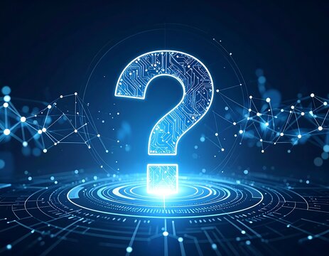 Futuristic question mark with digital circuit design