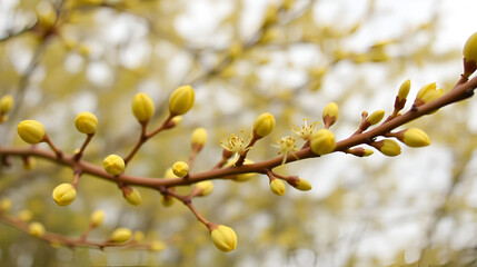 Yellow buds and flowers on the branches of the goof angustifolia