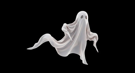 Classic Spooky Sheet Ghost Floating on a Dark, Ethereal Background