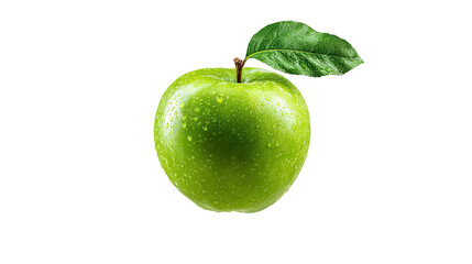 Fresh green apples and apple halves falling and floating against a white background