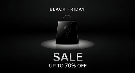 Black Friday Shopping Bag with Floating Retail Bags on Dark Gradient Background – Dramatic Promotional Visual for Holiday Sales Event, 32K Revolutions 