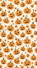 Fototapeta premium A whimsical pattern of carved pumpkins with fun faces for Halloween.