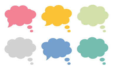 Collection of six diverse and colorful cloud-shaped speech bubbles vector illustration silhouette vector illustration white background