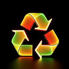 3D Neon Recycling Symbol with Gradient Colors on Black Background icon arrows isolated on a transparent background